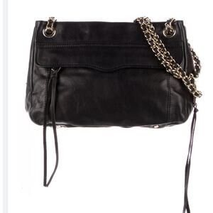 Rebecca Minkoff Black Leather Shoulder Bag Purse with Gold Hardware Chain Strap